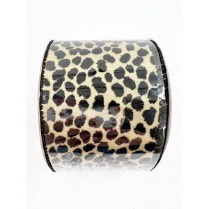 NEW Christmas Wired Ribbon Gold with Black Flocked Leopard Spots  2.5”